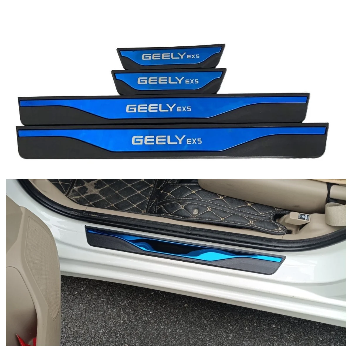 Stainless Steel Car Door Sill Scuff Plate For Geely EX5 Self-adhesive Step Trim Interior Molding Exterior Modification Accessory