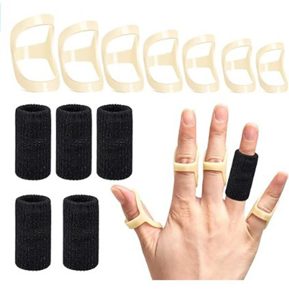 12pcs Finger Fixing Splint Flexible Ring Knitted Finger Sleeve Sheath Hammer Fixator Protector Kit Injury Support Rehabilitation