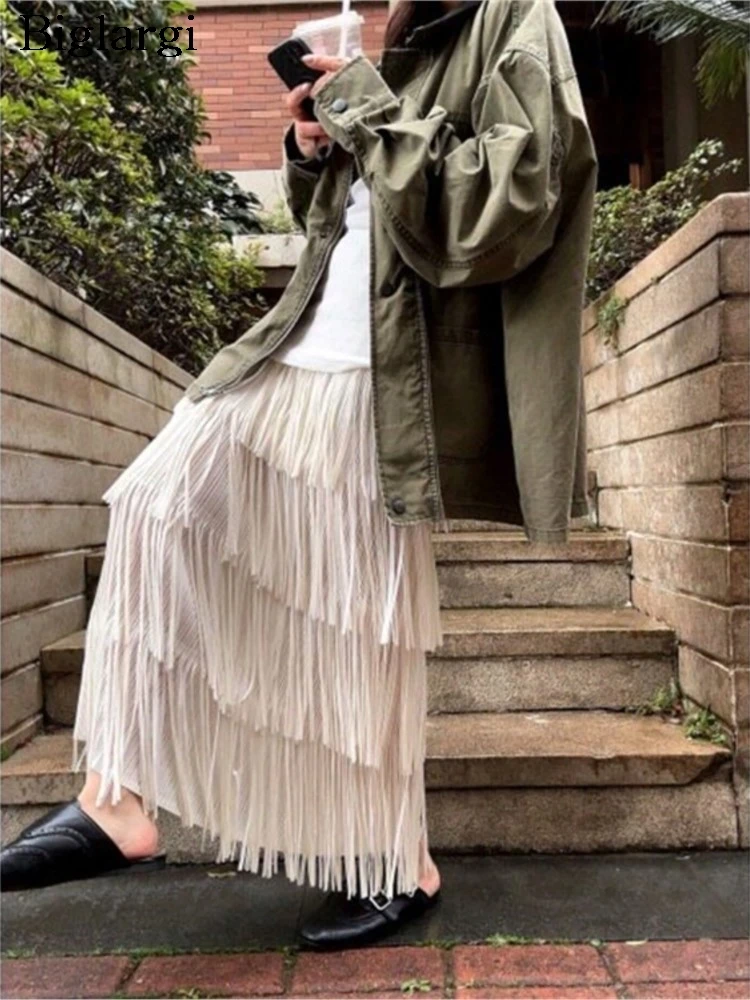 

Летние плиссированные юбки с бахромой для женщин: модные, элегантные, миди, с высокой талией, длинные, новинка 2026 года