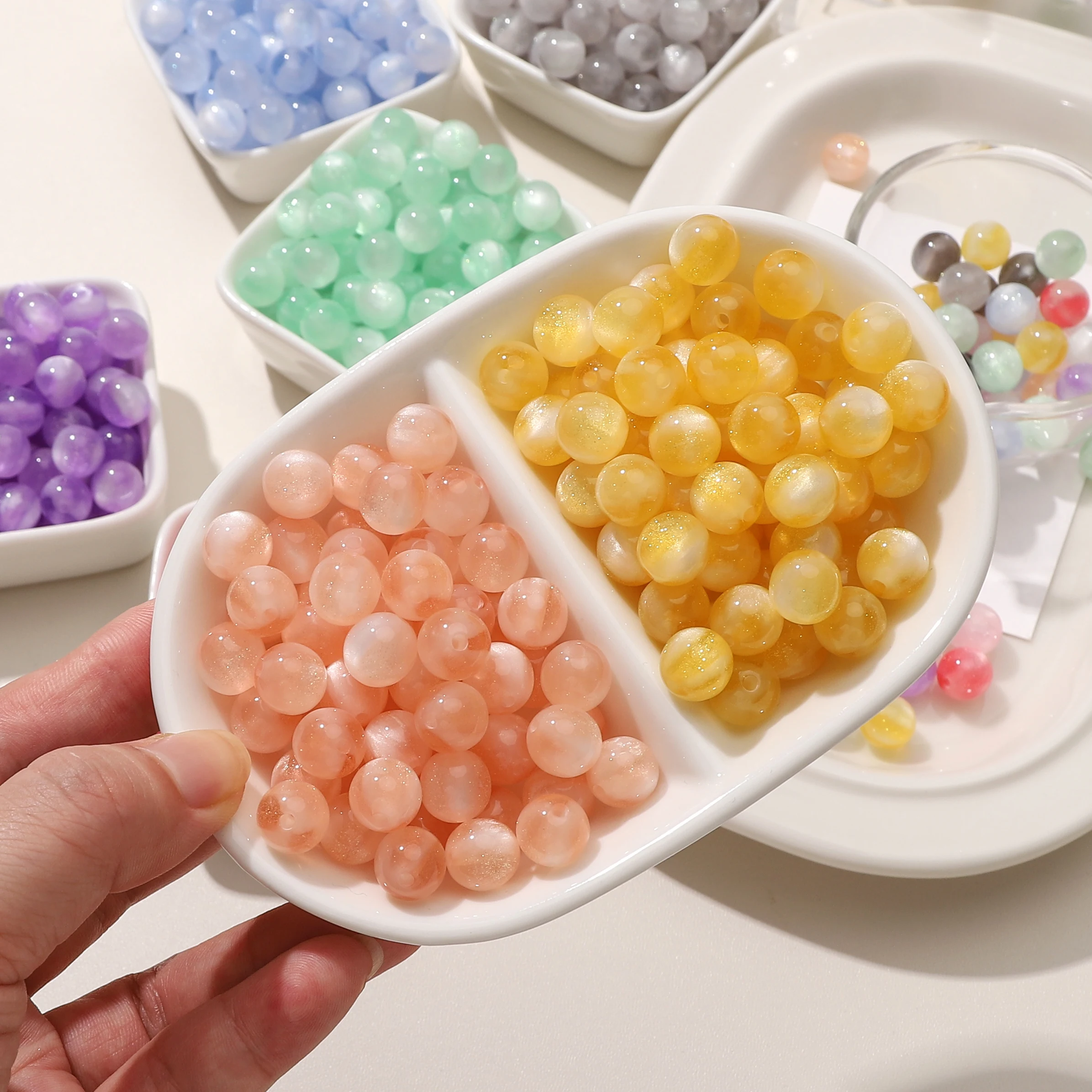 10pcs 10mm Resin Starry Moon Color Changing Beads 1.8mm Hole Mixed Colors DIY Bracelet Necklace Keychain Craft Accessories