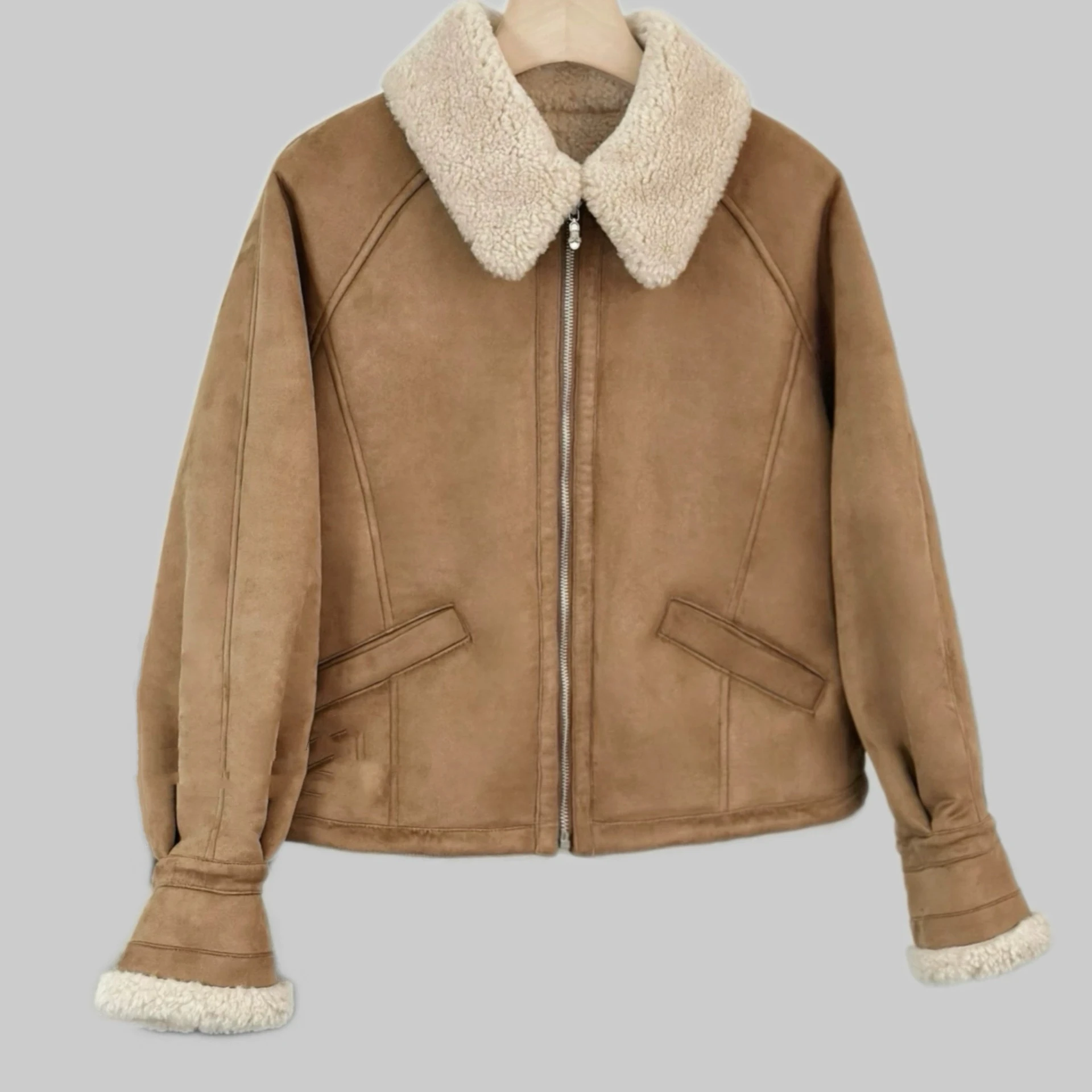 Sli ort Biker Collo in pelliccia di agnello Jaet Lemon Cheese LAN25 Cappotto invernale in pelle e pelliccia con colletto Ele Wome...