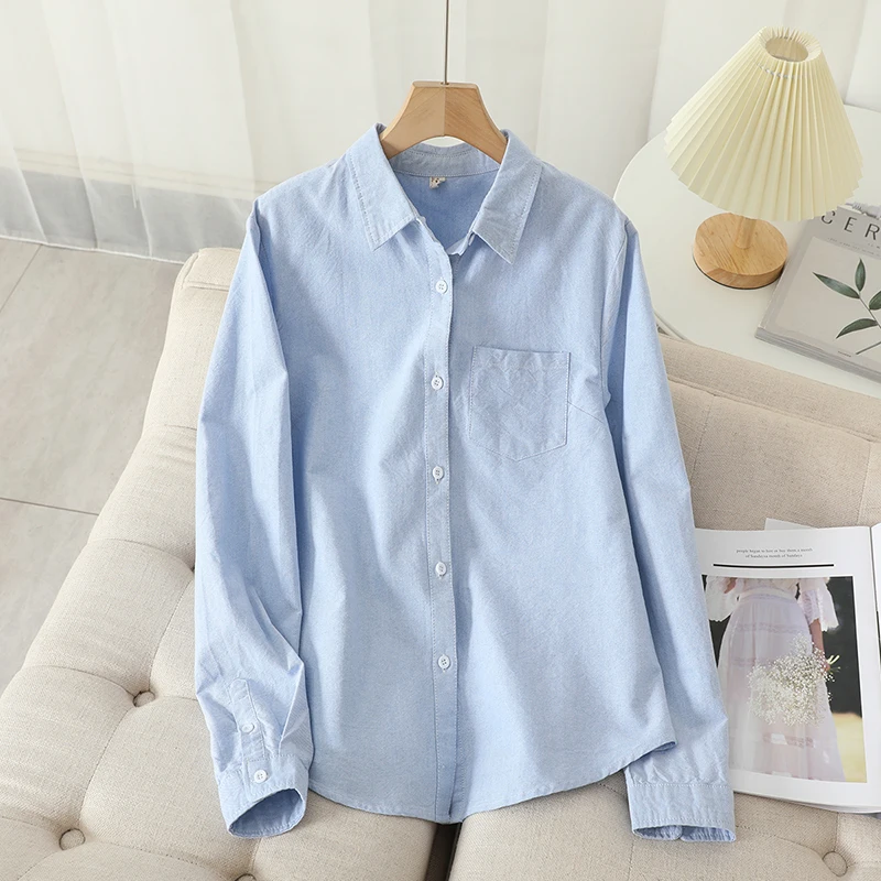 Camicia Oxford da donna in cotone casual 2024 Autunno Nuovo camicetta da donna di buona qualità e top Lady Camicie a righe bianche blu Vestiti