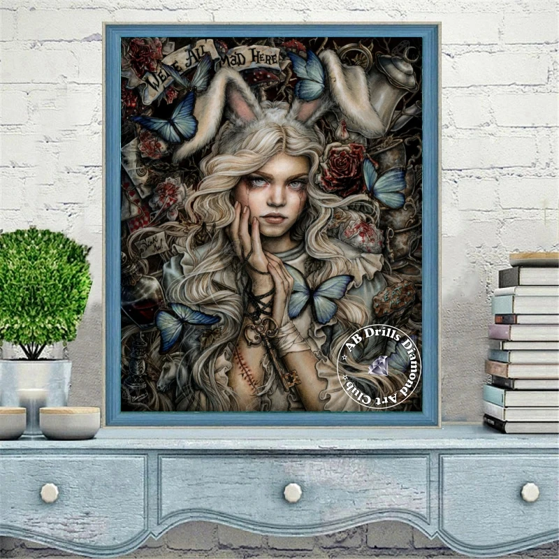 Dark Alice 5D DIY AB Drills Diamond Painting Fantasy Witch Girl Full Square Round Art Cross Stitch Mosaic Embroidery Home Decor