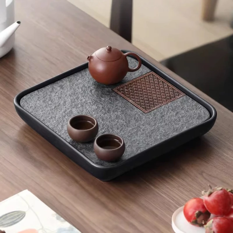 Bandeja de té cuadrada pequeña de piedra, bandeja de té creativa multiusos de lujo para sala de estar, hogar, bandeja rectangular imperial antigua