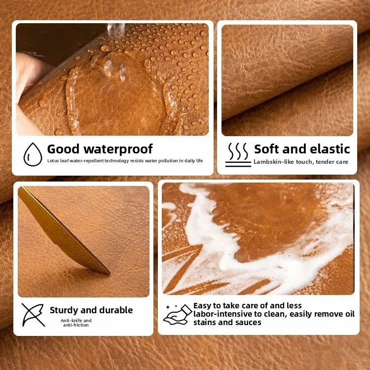 Retro Round Tablecloth Double-sided Imitation Cowhide Waterproof and Oil-proof Wash-Free Tablecloth Premium Feel Decoration Mat