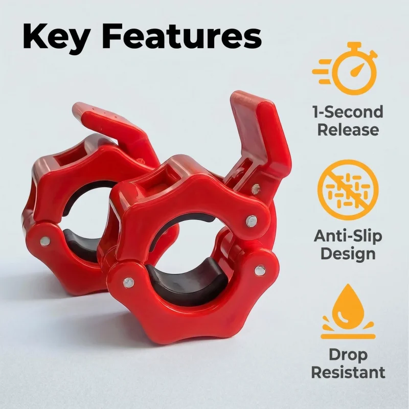 4pc, 25mm/1 inch Barbell Clamps and Rings, 4-Pack (2 Red, 2 Black), Quick-Release Locking Clips, Suitable for Dumbbell Lifting,