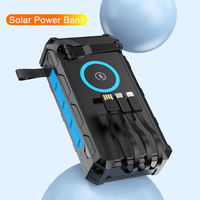 20000mAh Wireless Solar Power Bank with 3 Cable Light Hand Crank Charger Powerbank for iPhone 15 Samsung Huawei Xiaomi Poverbank