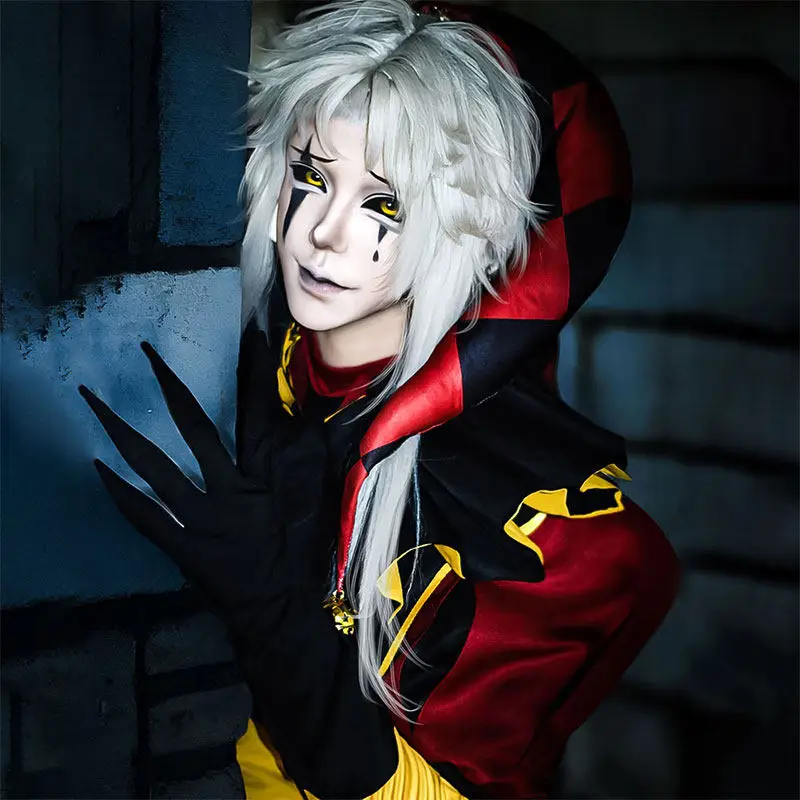 24 Pierrot Clown Kostüm Komplettset Halloween Anzüge Cosplay Rotes Outfit Herren Damen Karneval Narrenanzug mit Maske und Hut S-3XL