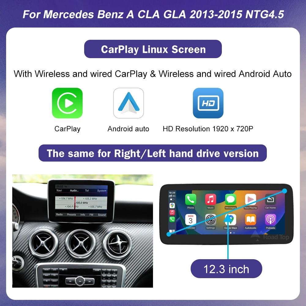 Draadloze Carplay Linux Touchscreen voor Mercedes Benz A B Klasse CLA GLA W176 W246 2013-2015 NTG4.5 Android auto Radio Multimedia - afbeelding 1