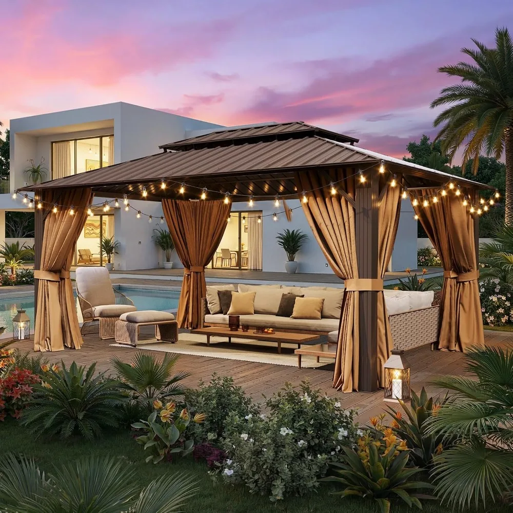 16x12FT Hardtop Gazebo Brown, Custom view 3