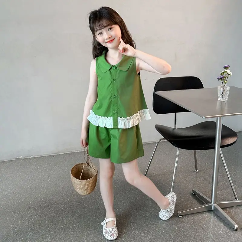 فتاة الملابس 10 إلى 12 سنة مجموعات الصيف الكورية الاطفال فستان الطفل الابتدائية جرلي جونيور أعلى وأسفل مجموعة تي شيرت للفتيات 8 4