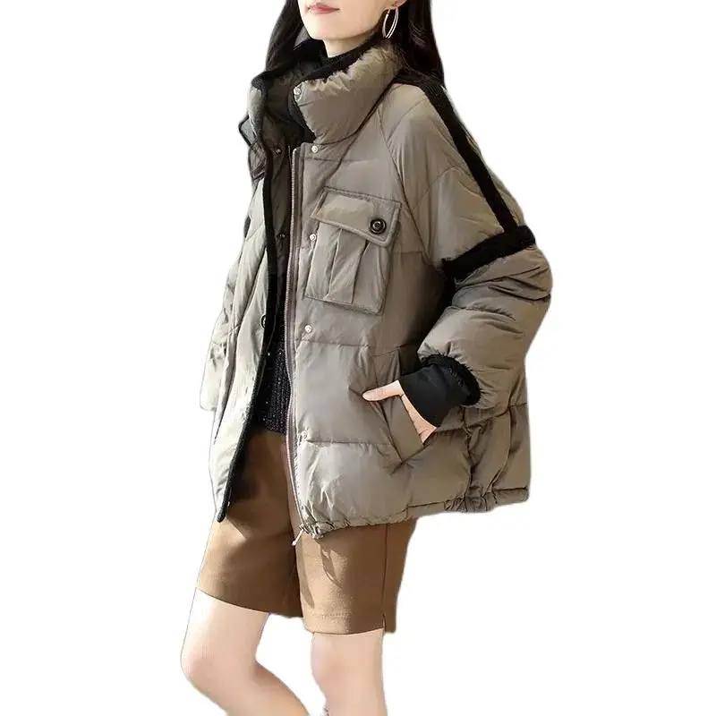 

2023 Autumn Winter New Style White Duck Down Cotton Padded Jacket Female Coat Frivolous Loose Join Together Lady Parkas Overcoat