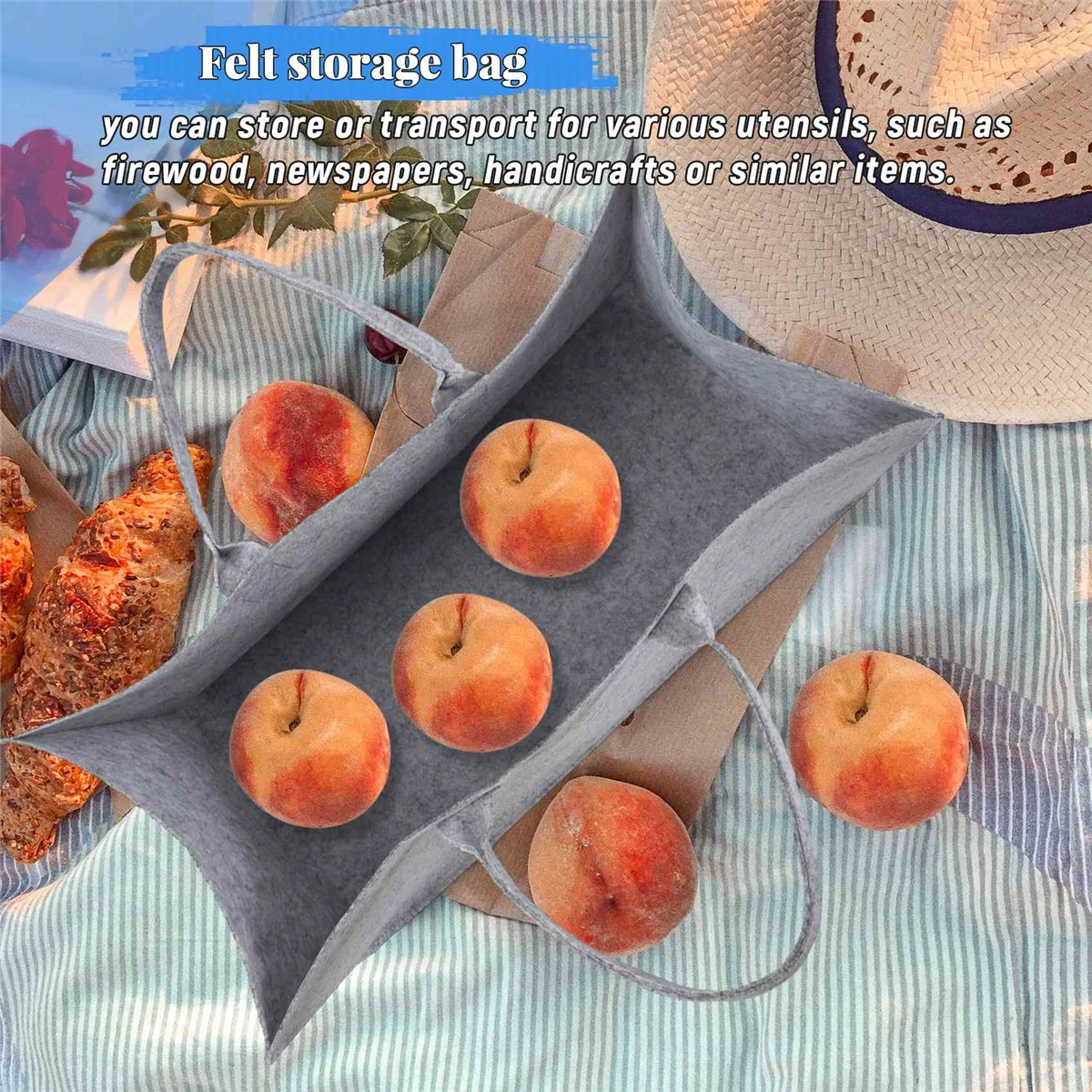 Фетровый кошелек ABQR, фетровая сумка для хранения, повседневная сумка для покупок большой вместимости - серая