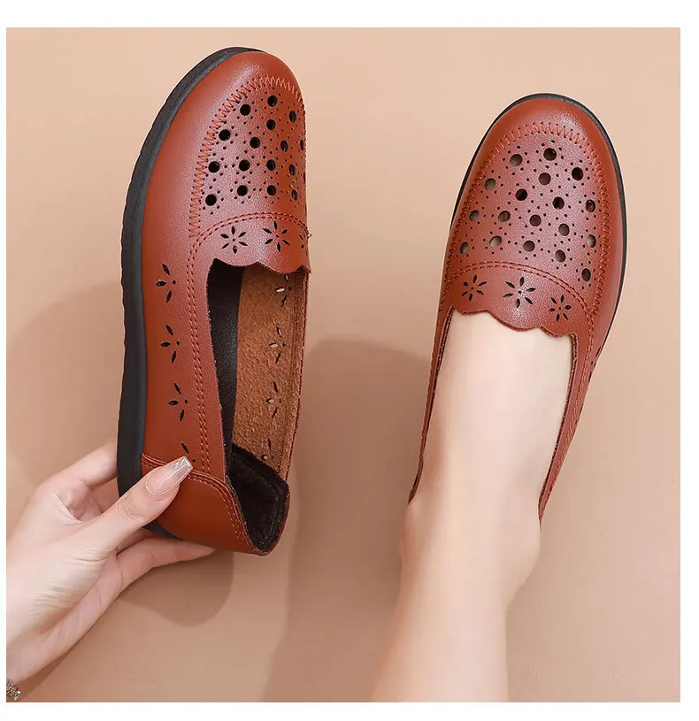 Sandalen Sommer Komfort Baotou Weiche Sohle Mutterschuhe Flache Sohle Damenschuhe Lochlederschuhe Schuhe für mittlere und ältere Altersgruppen – Detail 26