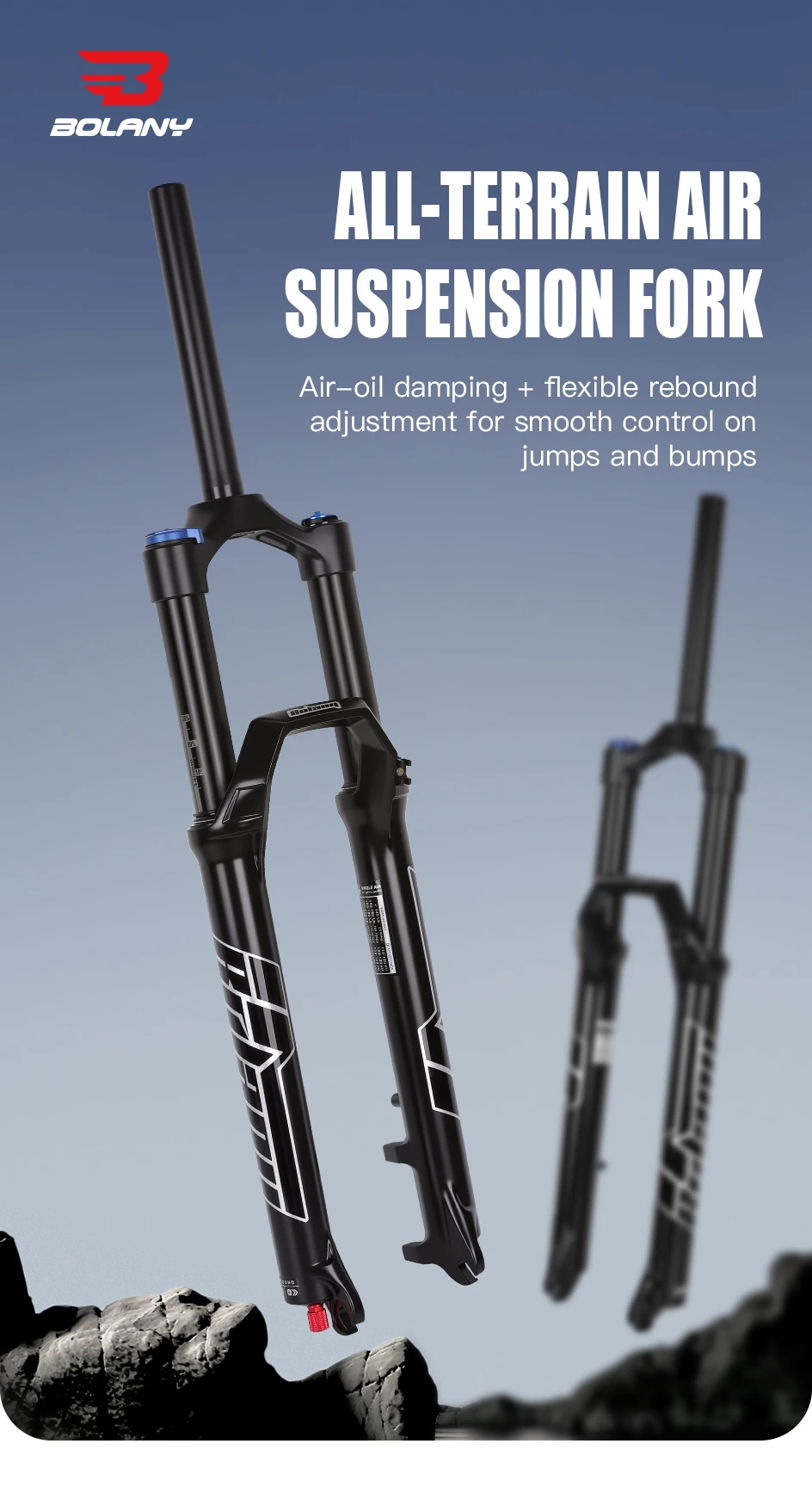 BOLANY 27,5 29er Luftgabel Fahrradaufhängung 9x100mm MTB Fahrrad Vorderstoßdämpfer 34mm Zwischenrohr Gabel Einstellbare Dämpfung Rebound – Detail 1