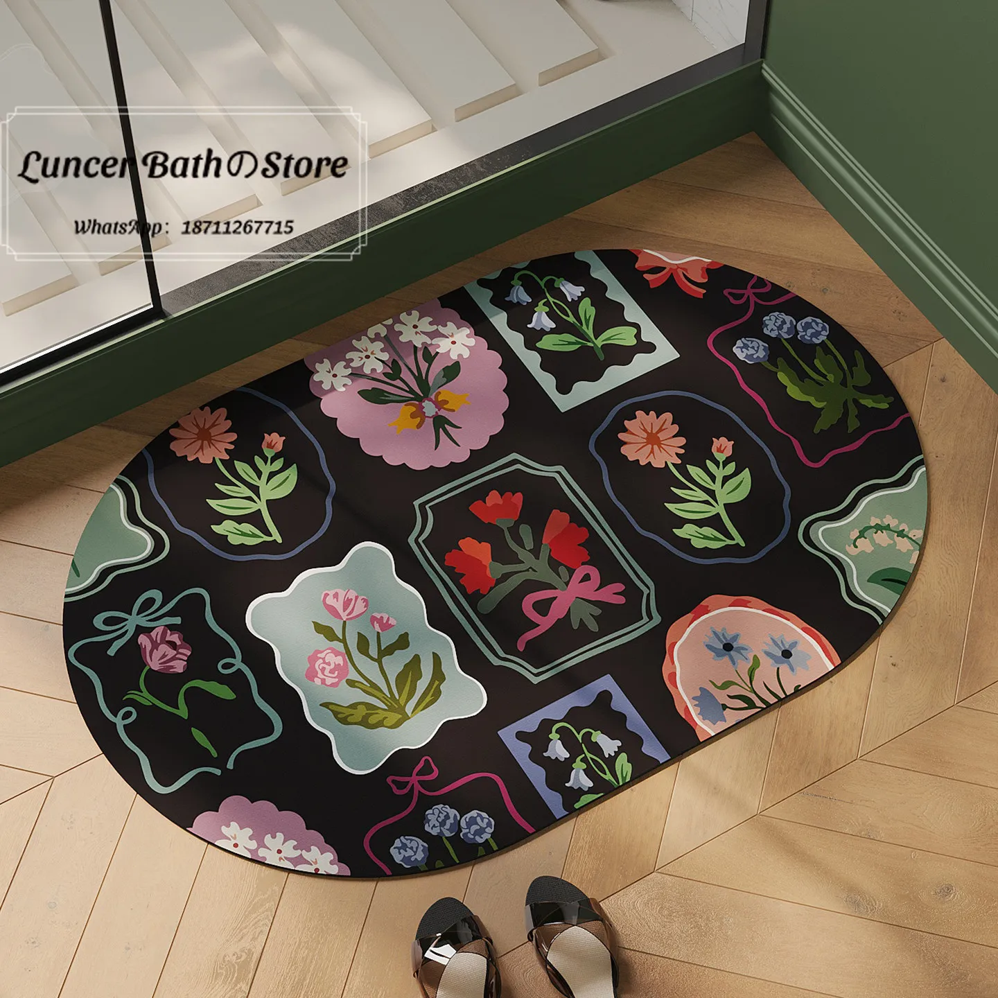 Retro bathroom floor mat, bathroom is easy to take care of, water-absorbing and dirt-resistant foot mats can be cut