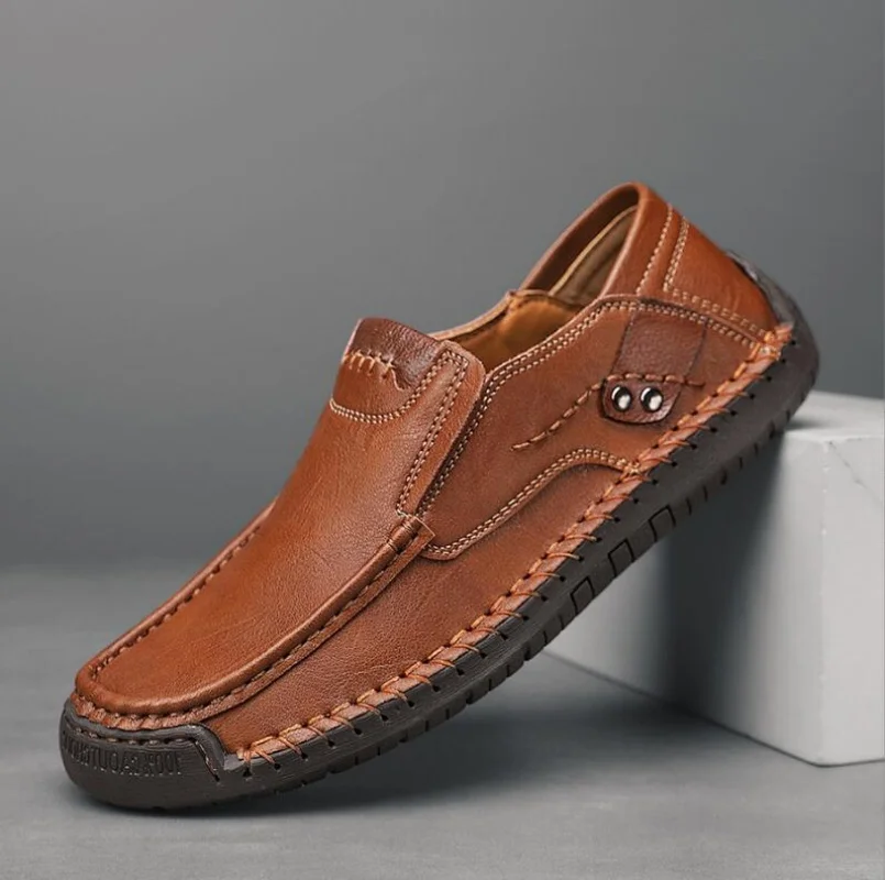 Zapatos de cuero hechos a mano para hombre, mocasines informales cómodos, sin cordones, planos, gran oferta