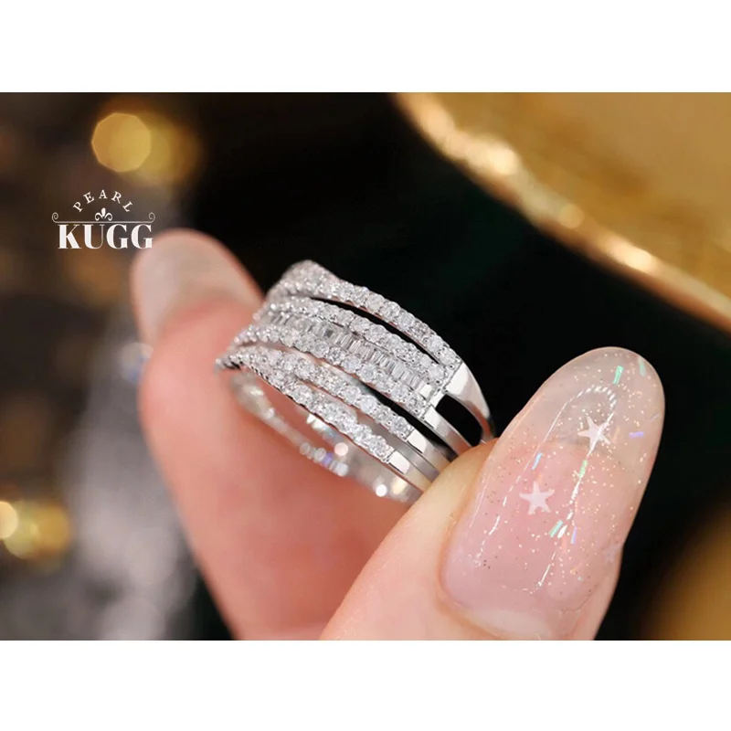 KUGG 100% 18K White Gold Rings Elegant Shiny Design 0.68carat Real Natural Diamond Engagement Ring for Women High Party Jewelry