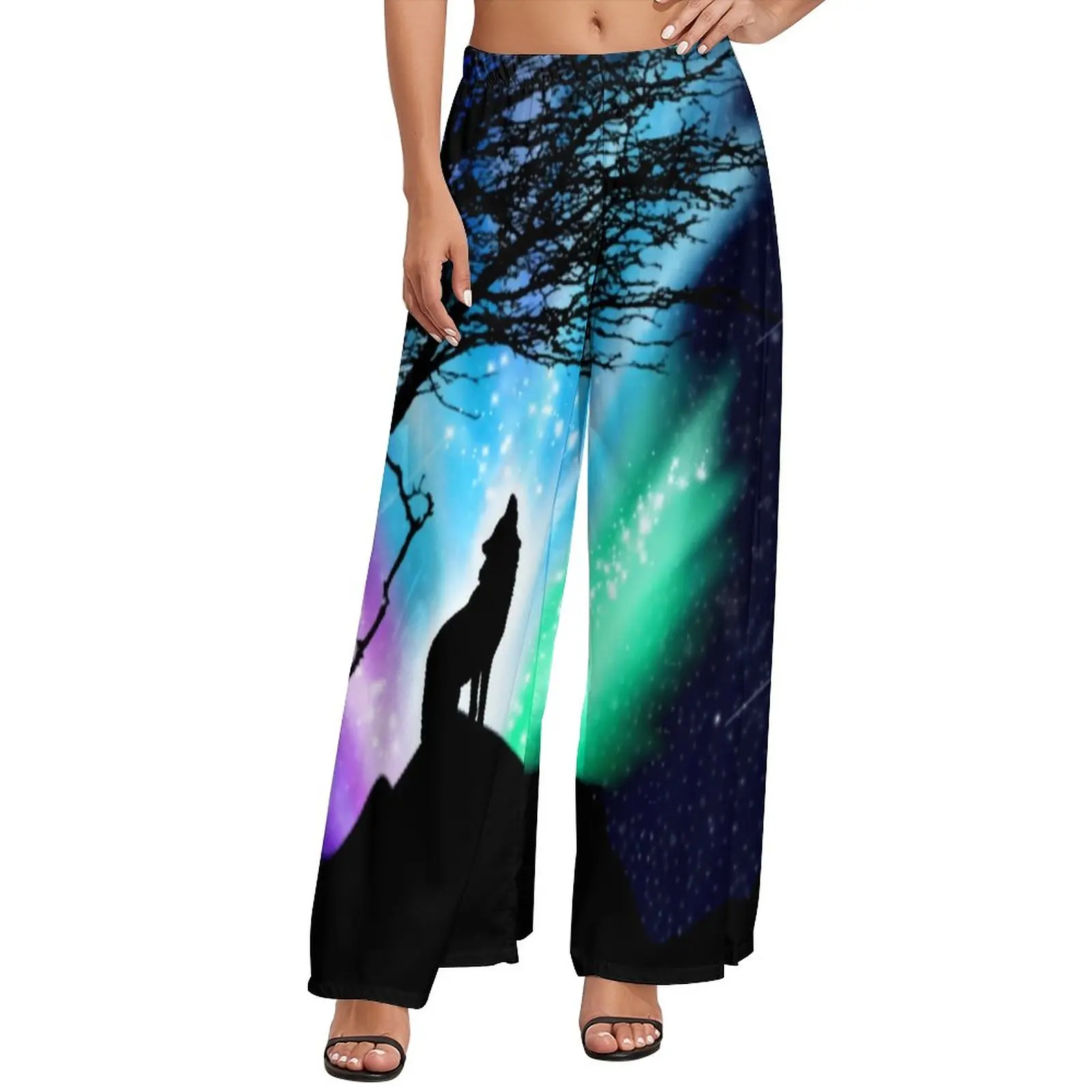 Wild Wolf Pants Women Northern Lights Aesthetic Trousers High Waist Classic Wide Pants Gift