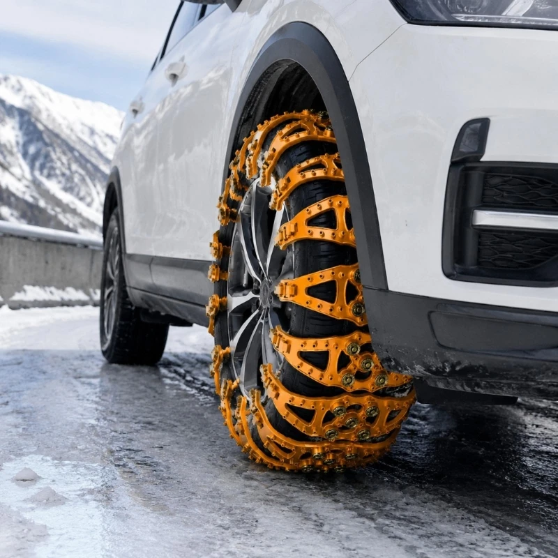 TPU Tire Snow Chains with Hardened Steel Contact Cups, Individual Over-Tire Gear for Changing Winter Conditions 68UF