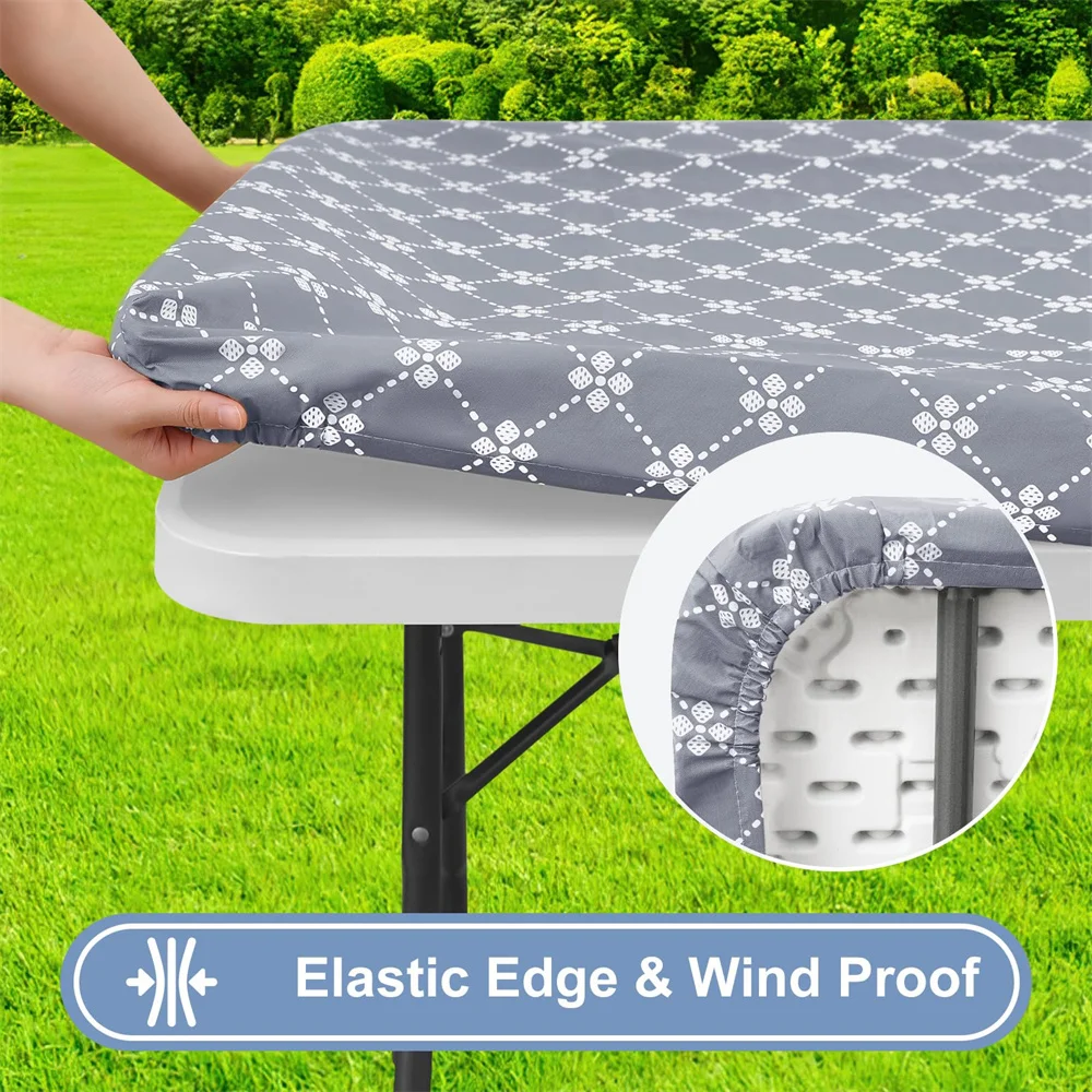 Homaxy Rectangle Table Cloth Elastic Fitted Flannel Backed Tablecloth Waterproof Plastic Table Cover For Picnic Camping Outdoor