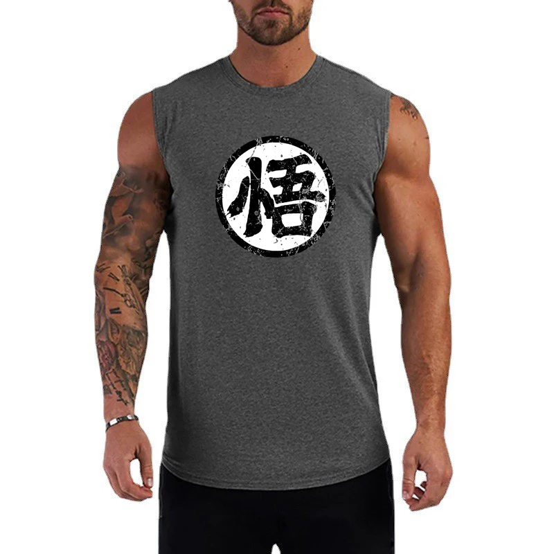 Japońskie Anime Logo Wu czcionki zabawny nadruk koszulki bez rękawów męskie kulturystyka topy sportowe siłownia trening mięśni bawełniane kamizelki