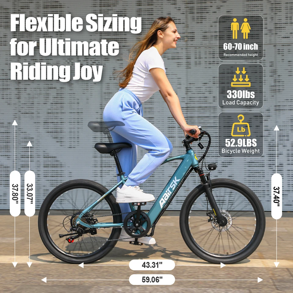 Aairsk 26-inch Electric Bike, 36V 10Ah Battery, 3 Riding Modes, 748W Motor, Full-Suspension Electric Bike, Suitable for Adults and Teenagers for Commuting and Travel image 7