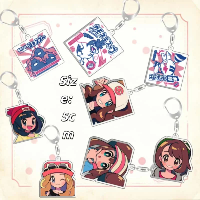 Keychain for Pokemon Selene Lyra Hilda May Acrylic Homemade Cartoon Anime Backpack Pendant Decoration Collection Fans Gift 5cm