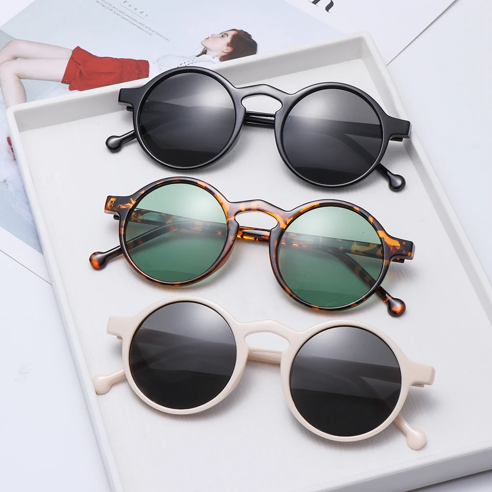 Korean Style Small Frame UV400 Brand Designer Vintage Sun Glasses Round Sunglasses for Women Leopard Black Glasses Eyewear