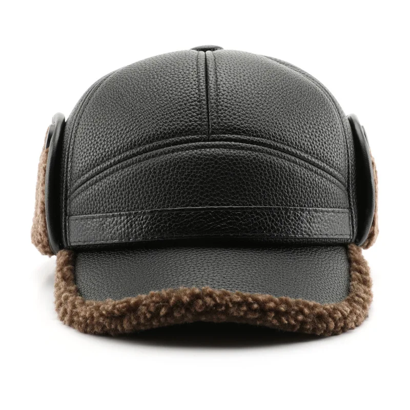 Ear protection caps for middle-aged and elderly men in winter plush leather caps for fathers and grandfathers in winter warm hat