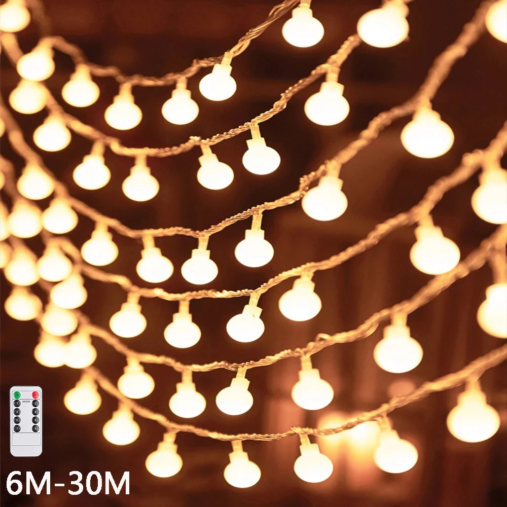 6M-30M USB/Battery/220V Ball LED Fairy String Lights Outdoor Ball Garland Bulb Party Home Wedding Garden Christmas Ramadan Decor