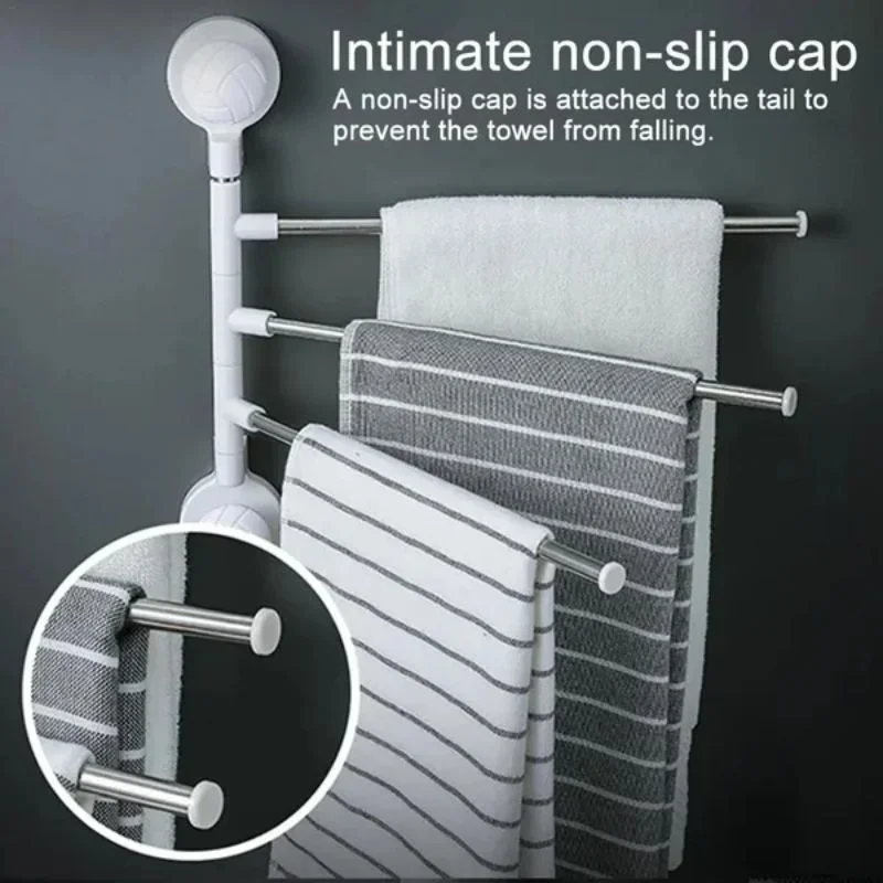 

360 Degree Rotating Bathroom Hanging Holder No-Punch Towel Rack Stainless Steel 4-Bar Shelf Bathroom Rack Towel Organizer