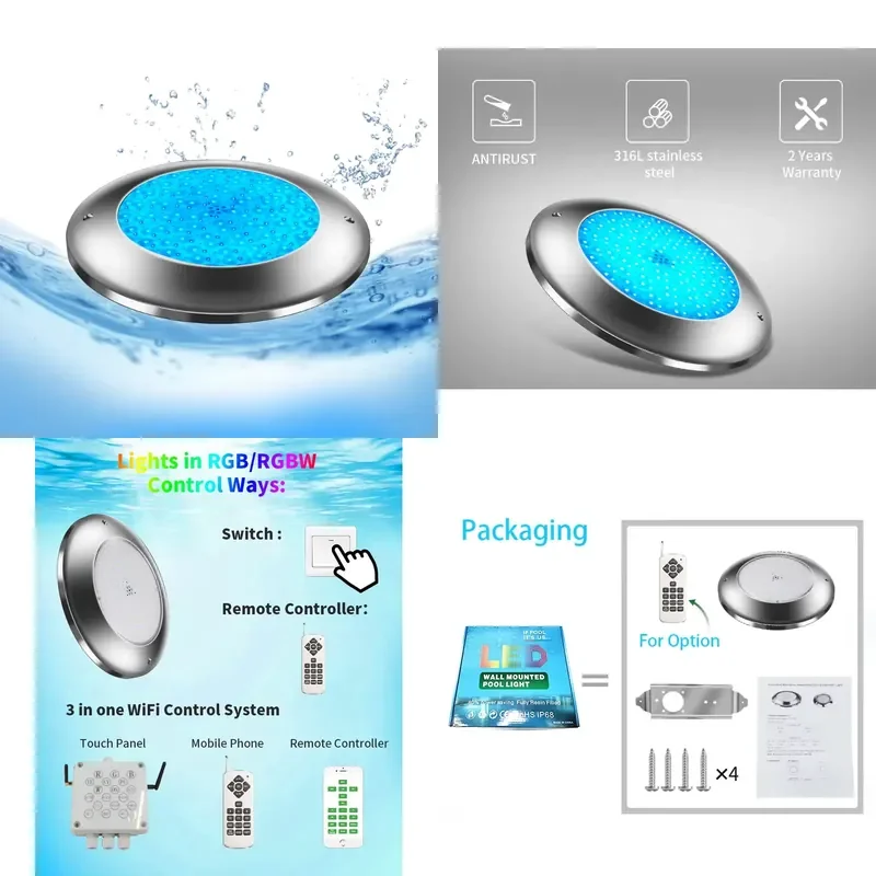 Refined Ip68 12v Wall Mounted RGBW 316L Stainless Steel Marine Light Led Swimming Pool Equipment Led Swimming Pool Light