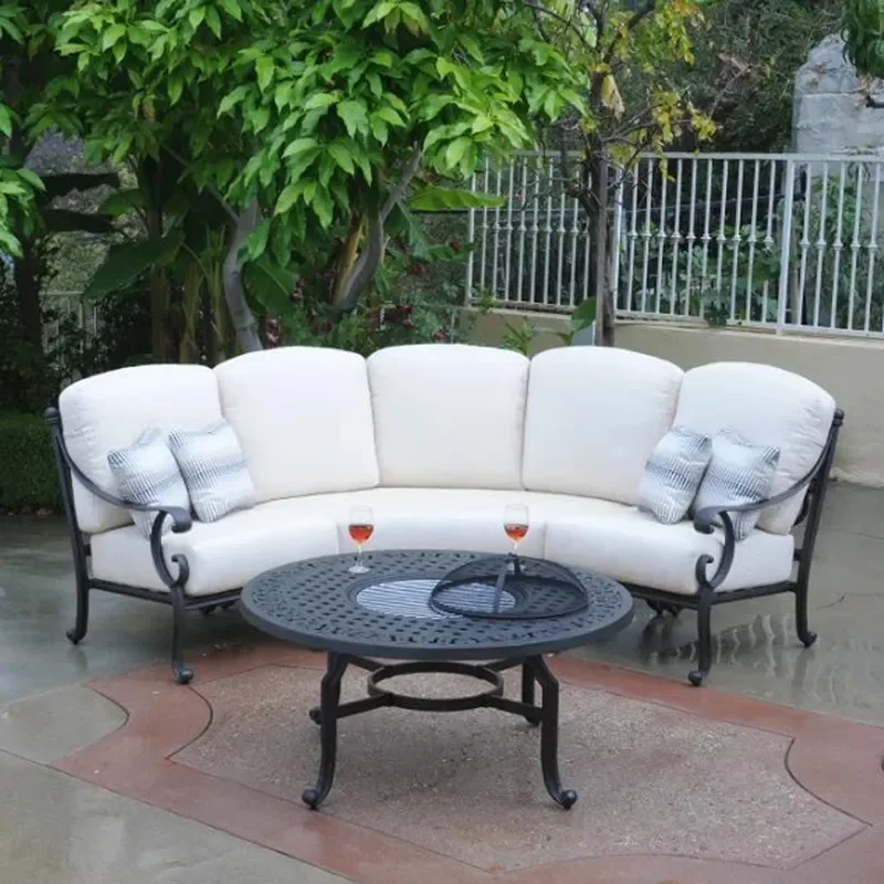 Outdoor Cast Aluminum Semicircular Sofa Arc Shaped Alloy Seating for Garden Villa Hotel Clubhouse Patio Furniture