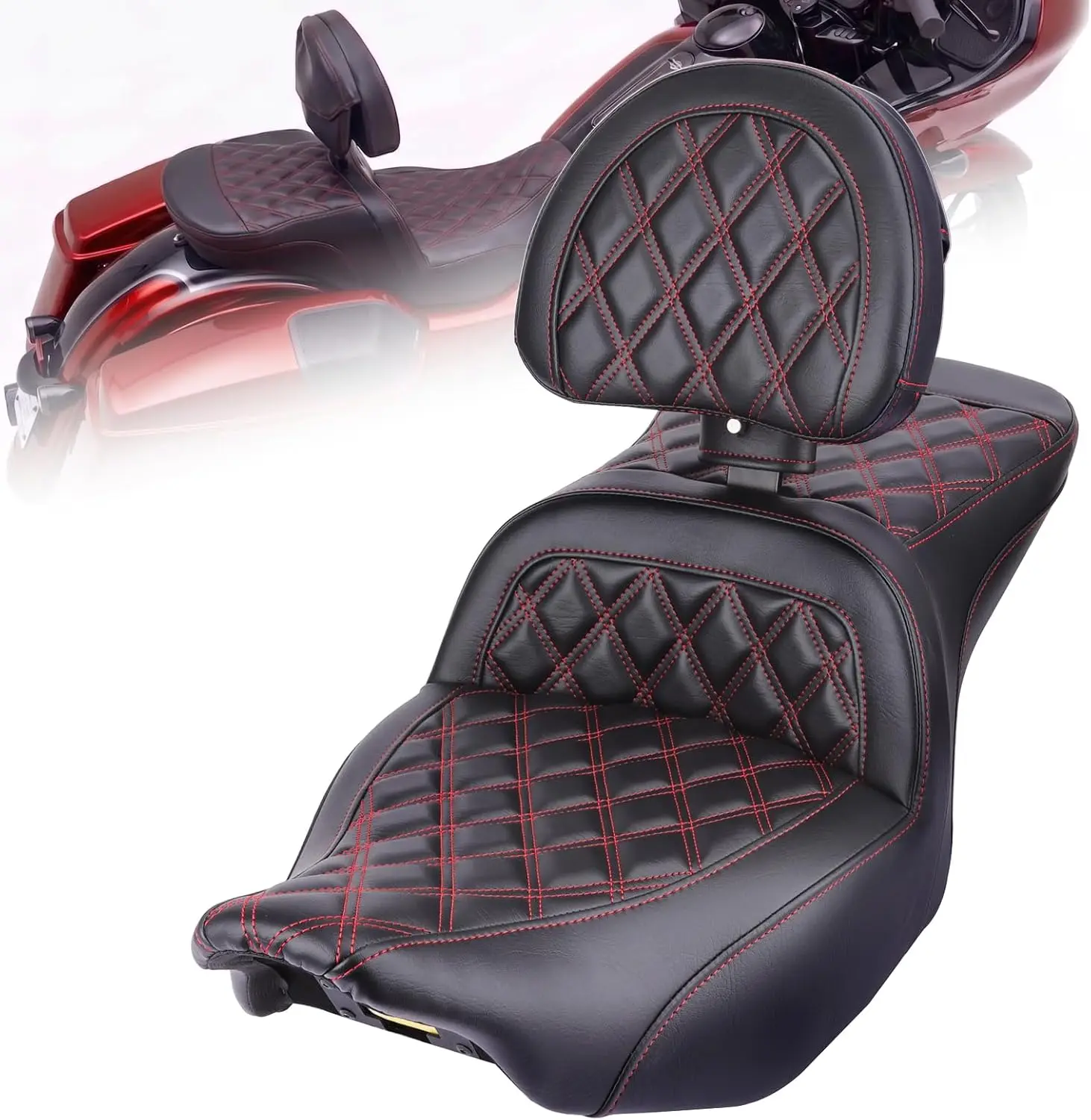 Gel Motorcycle Seat with Adjustable Driver Backrest for Harley24-26