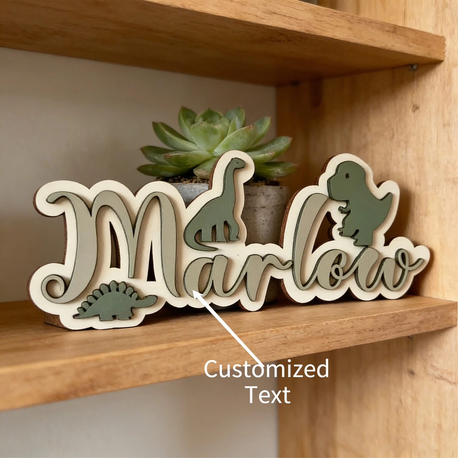 1 pièce, Plaque nominative personnalisable en bois double couche pour chambre d'enfant, en forme de dinosaure, cadeau de pendaison de crémaillère, cadeau de fêtes