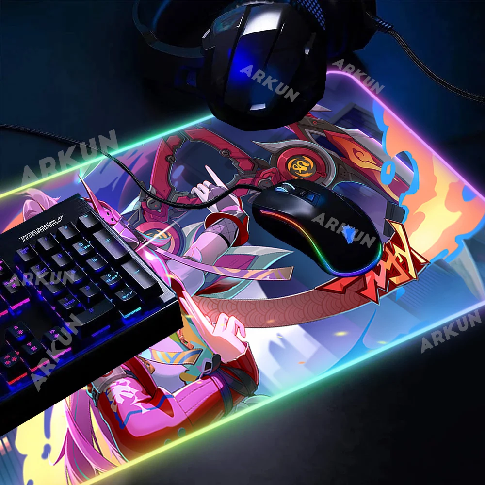 RGB Large Pretty Cool Kawaii Hot Rappa Popular Video Honkai Star Rail Gaming Mouse Pad Keyboard Computer Office LED Table Mat