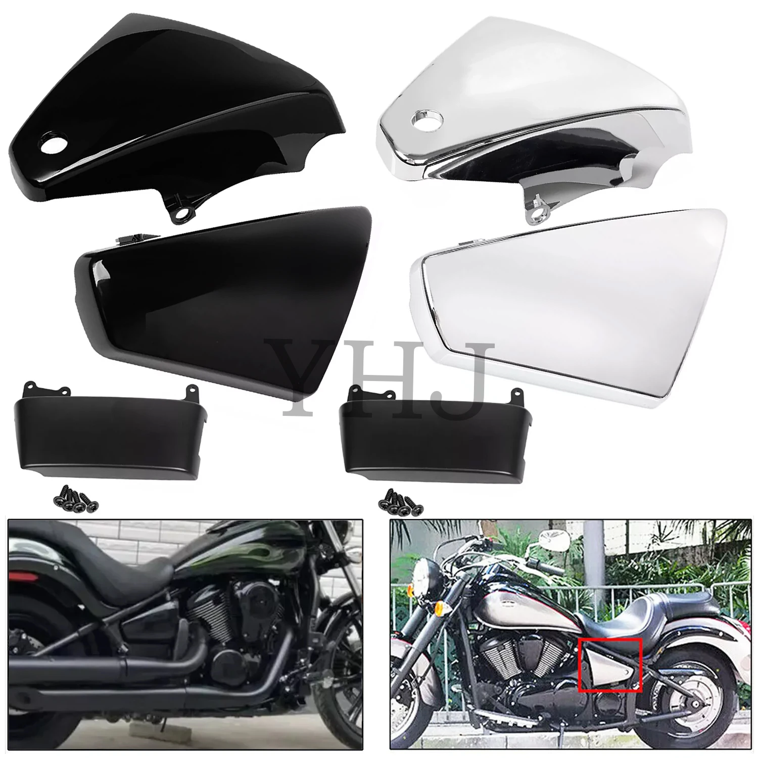 

For Kawasaki Vulcan 900 VN900 Classic Custom 2006-2020 Motorcycle Battery Side Fairing Covers ABS Plastic Glossy Black/Chrome