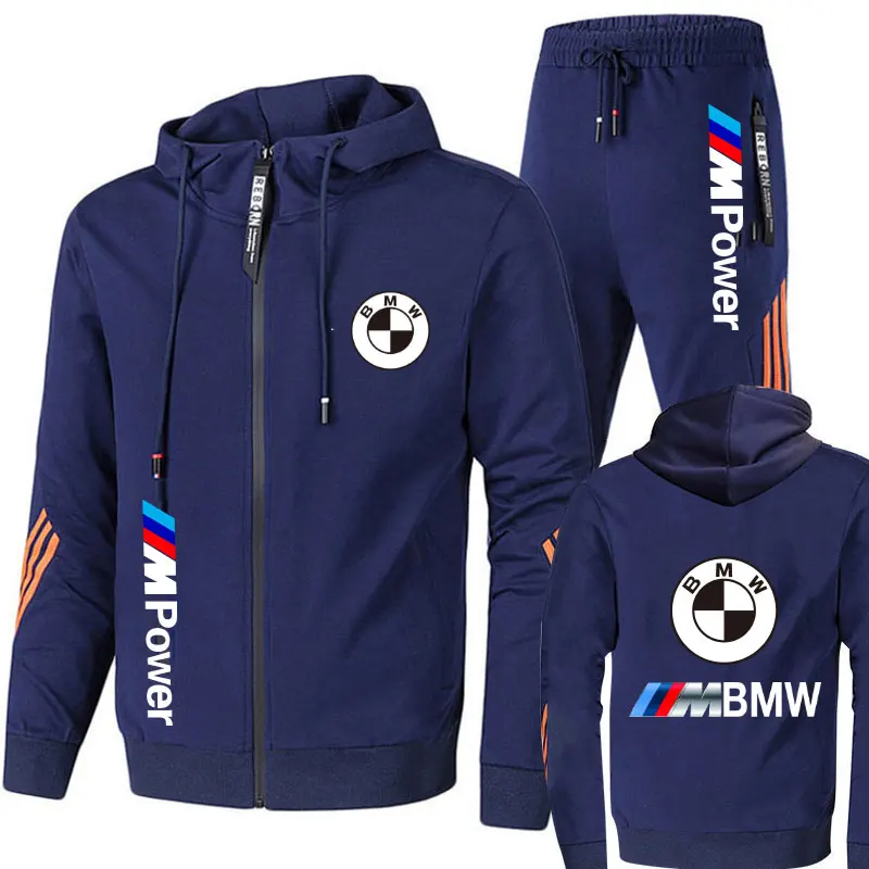 

2025 BMW New Cross border Hot selling Men's Leisure Sports Set Zipper Jacket Open Hoodie+Running Pants Sports Set