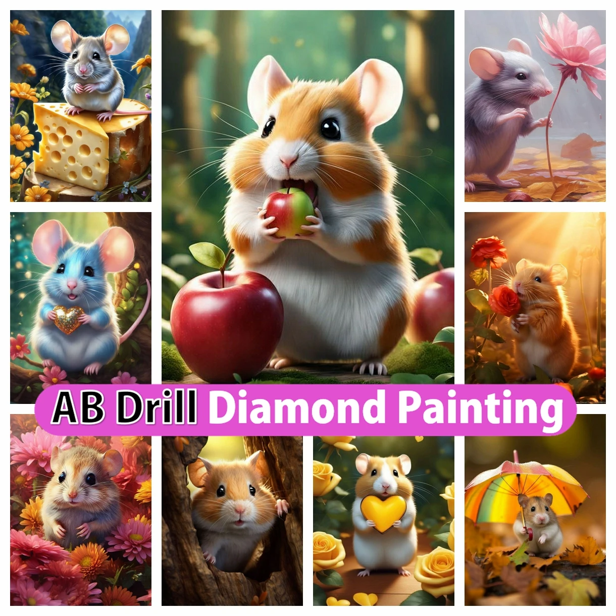 

Hamster 5D DIY AB Diamond Painting Mosaic Cute Animal Art Full Square Round Cross Stitch Embroidery Home Decor Children's Gift