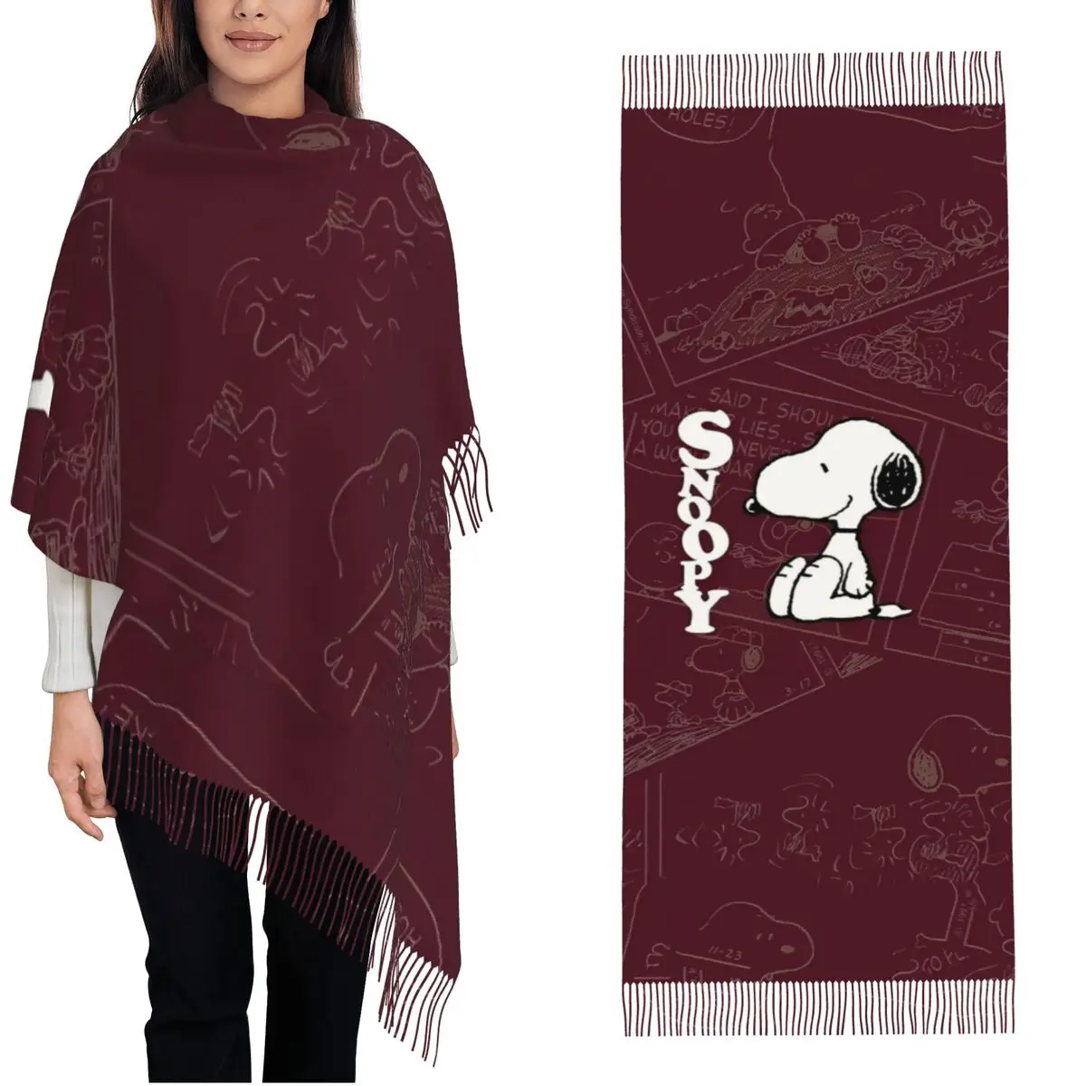 Peanuts Snoopy Comic Shawl Wraps Women Winter Warm Large Long Scarf Cartoon Cute Pashmina Tassel Scarves