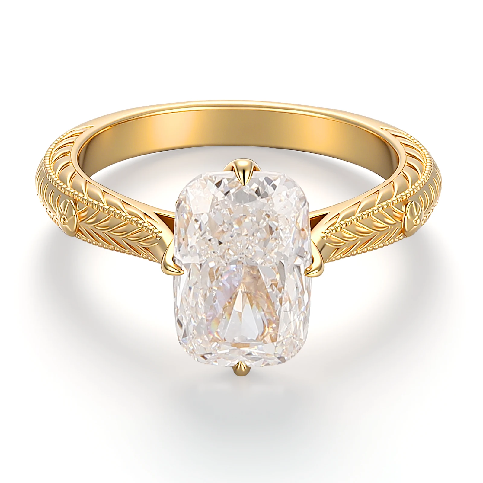 Provence Jewelry 18K Yellow Gold DEF Lab Diamond Ring with Radiant cut For Women Wedding Anniversary Birthday Gift view 2