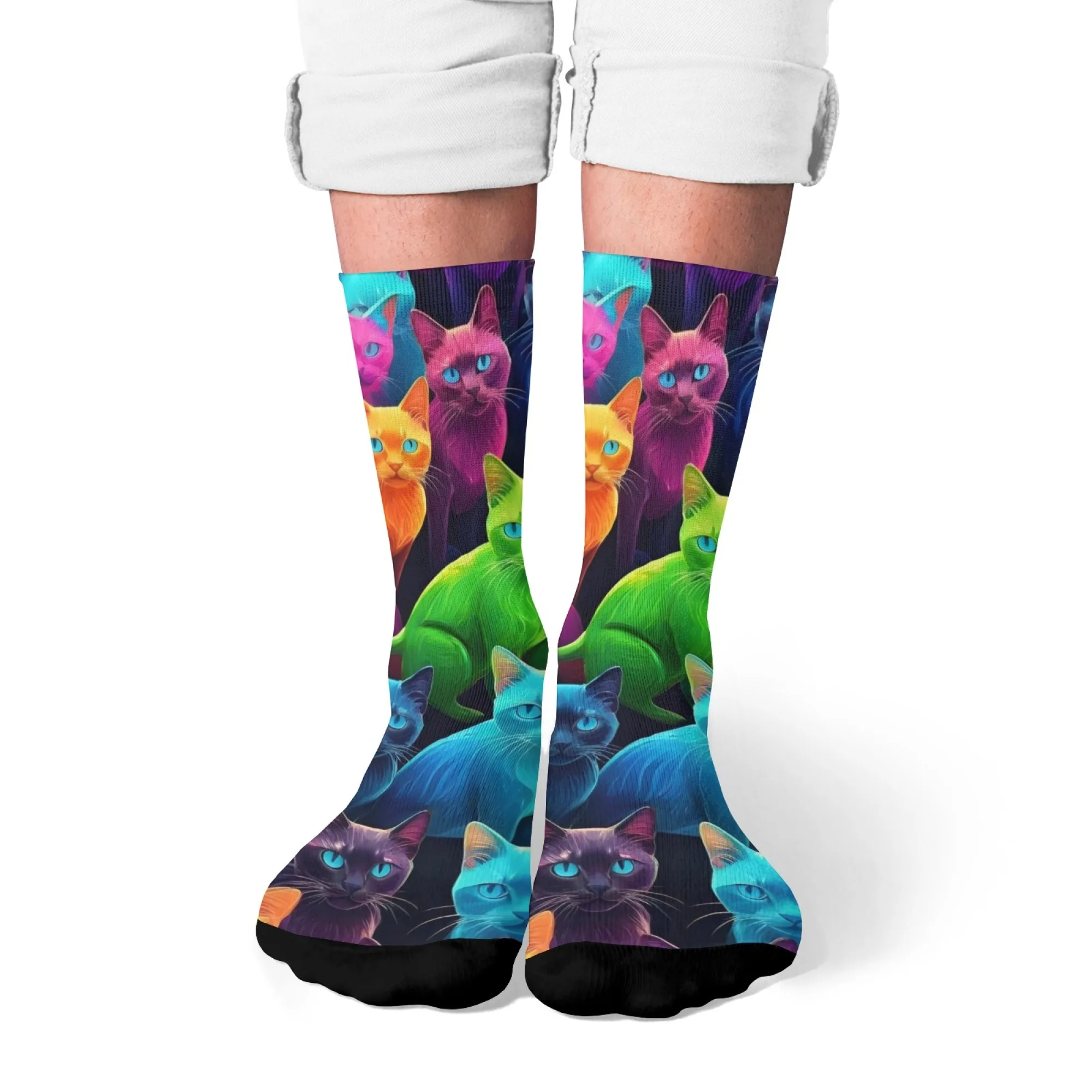 Eine bunte Socken mit Katzenmuster, bequem, atmungsaktiv, rutschfest, lässig, Sportsocken, Neuheit, Hip-Hop, lustig, fröhliche Crew-Socken, Unisex-Geschenk
