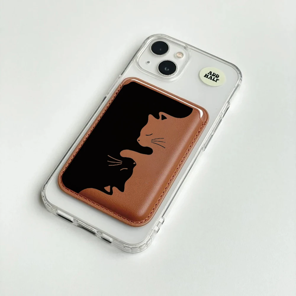 Kreative Katzen-Leder-Kartenhalterhülle für Magnetische Hüllen, Geeignet für alle iPhone Magsafe Karten-Handyrückseiten-Taschen – Detail 2