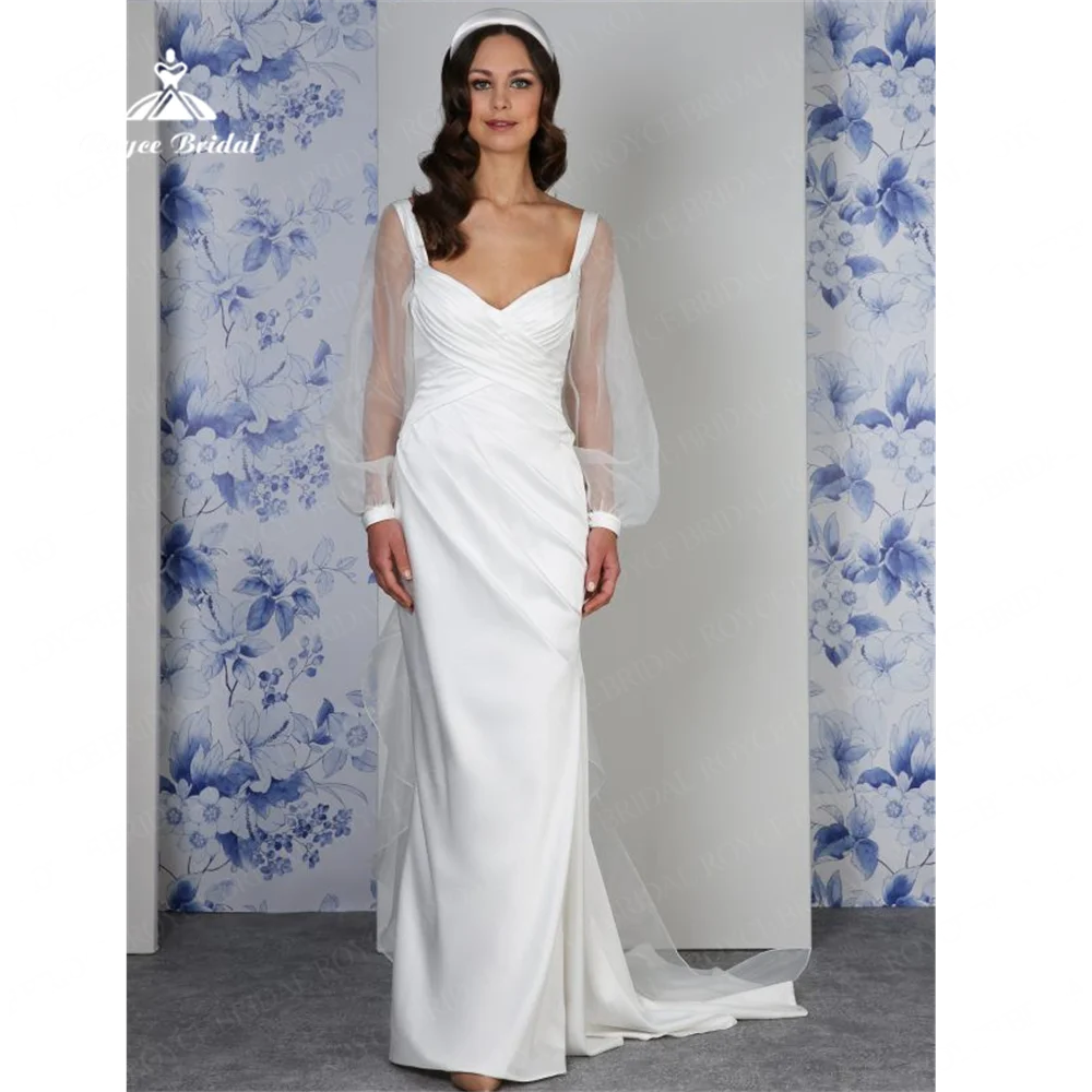 Roycebridal-Robe de Mariée Sirène en Satin avec Col en V, Tenue de Soirée Éducative, 2025