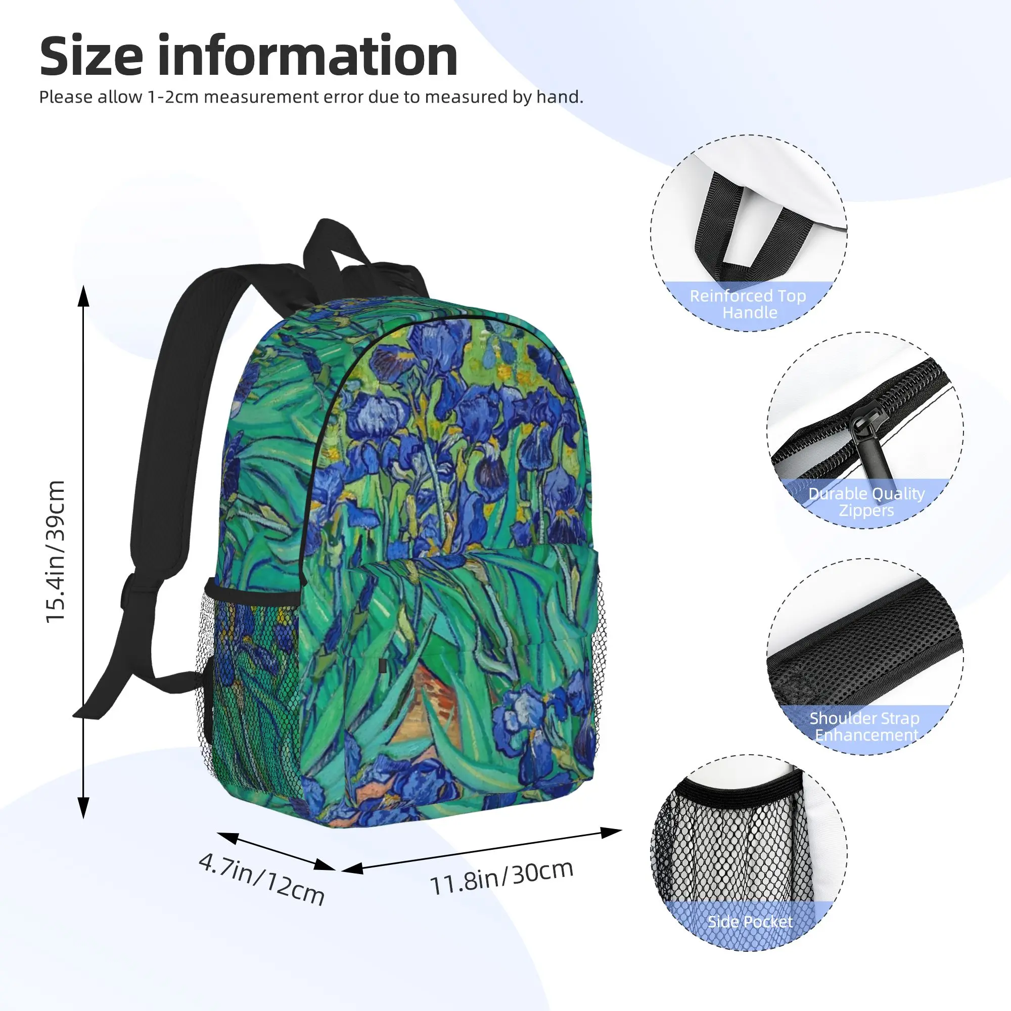 Vincent Van Gogh Irises Art Flowers Backpack Hot Sale Daypack Boys Girls BookBag Shoulder Bags for Men Women School Bag
