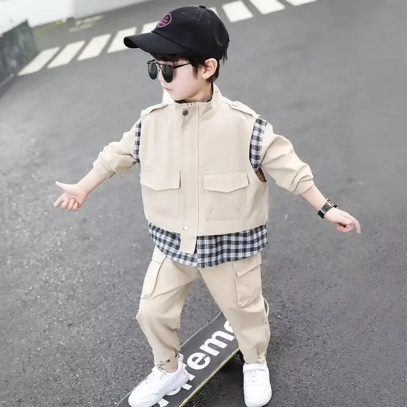 Kids Clothes Boys Spring Set For Baby Boys2024 Clothing Set Vest Shirt And Pants 3PCS Sport Suit Outfits