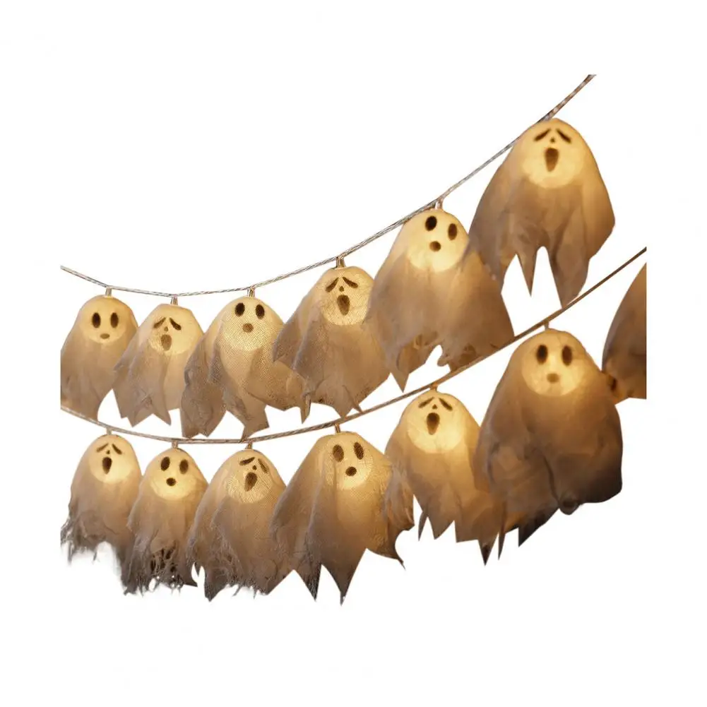 ทําด้วยมือ LED ฮาโลวีน Ghost String ไฟ Spooky เตาผิง Garland สําหรับตกแต่งปาร์ตี้ฮาโลวีน Haunted House
