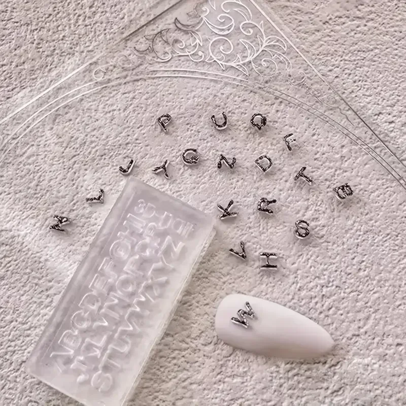 

2PCS 3D Silicone Nail Carving Mold English Letters Flower Mould Stamping Design Gel Stencils DIY Manicure Accessory Tool