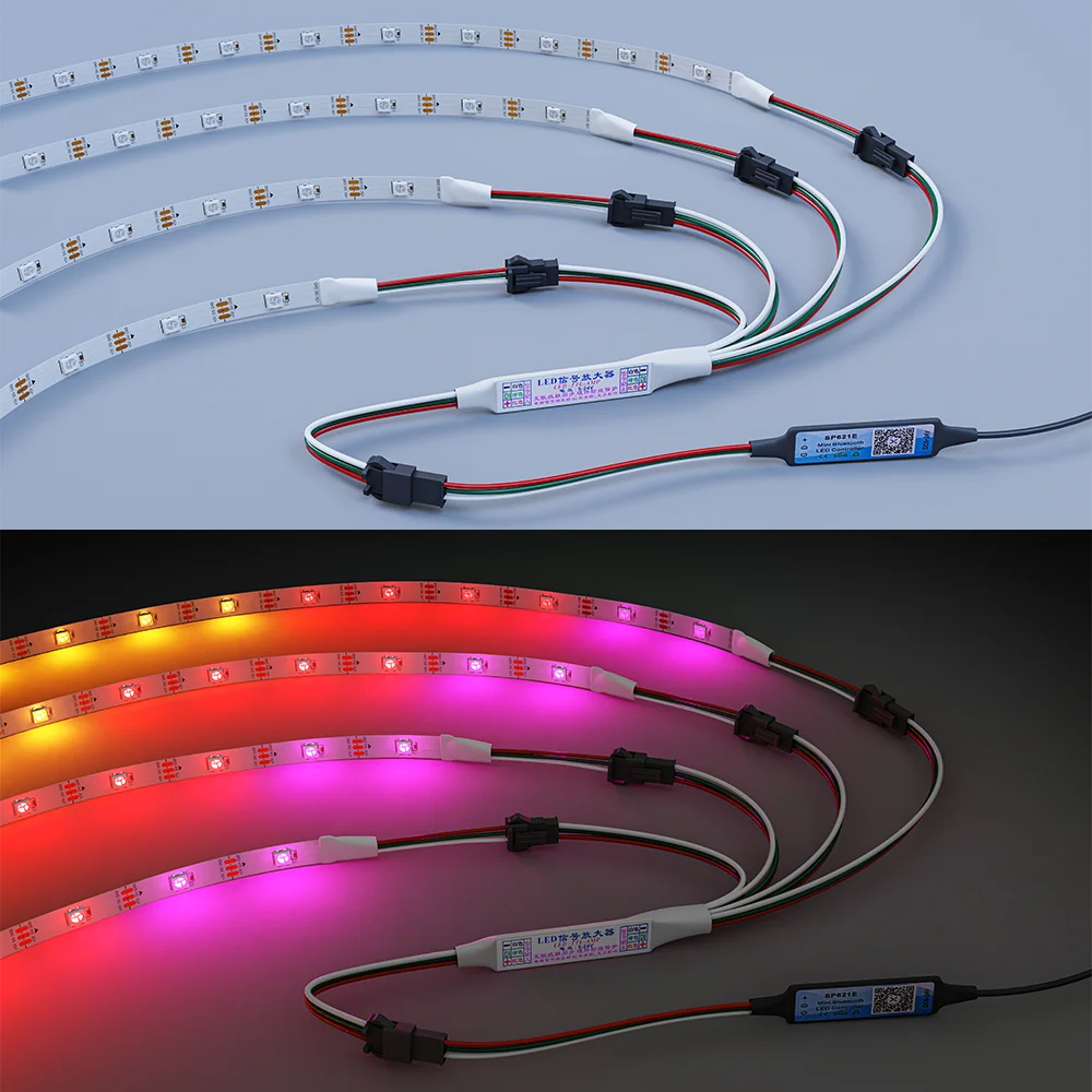 Mini TTL Signal LED Amplifier Repeater for WS2812B WS2811 SK6812 3Pin Addressable RGBIC LED Strip String Module 1 TO 4/8 DC5-24V